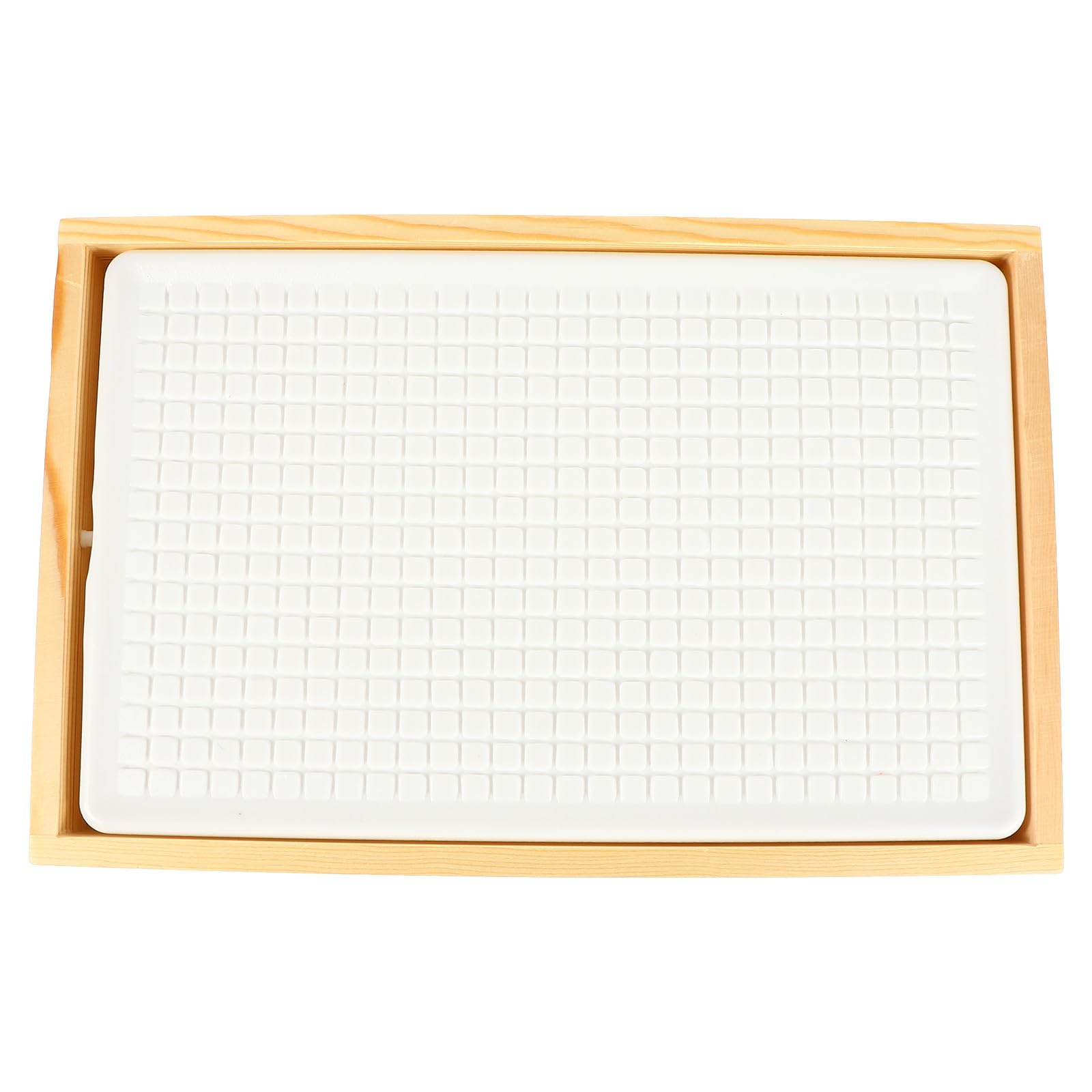 Plateau de conservation rectangulaire en bois et plastique fraîcheur sushis