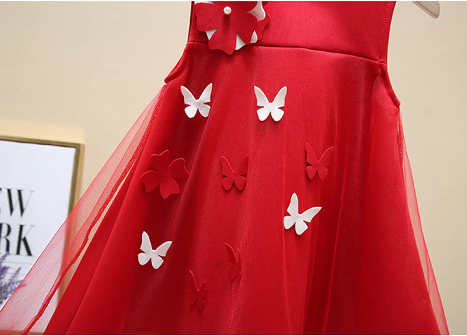 [KAPE1] プリンセスワンピース レッド ガールズ リゾートワンピース キッズ 女の子 ロングドレス レース 90 オフショルダ