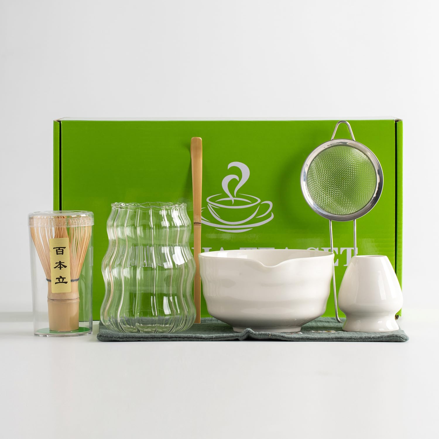 zolyet Service à thé matcha japonais authentique 7 pièces avec fouet, bol, cuillère, bec verseur, verre complet dans une boîte élégante pour traditionnel et moderne