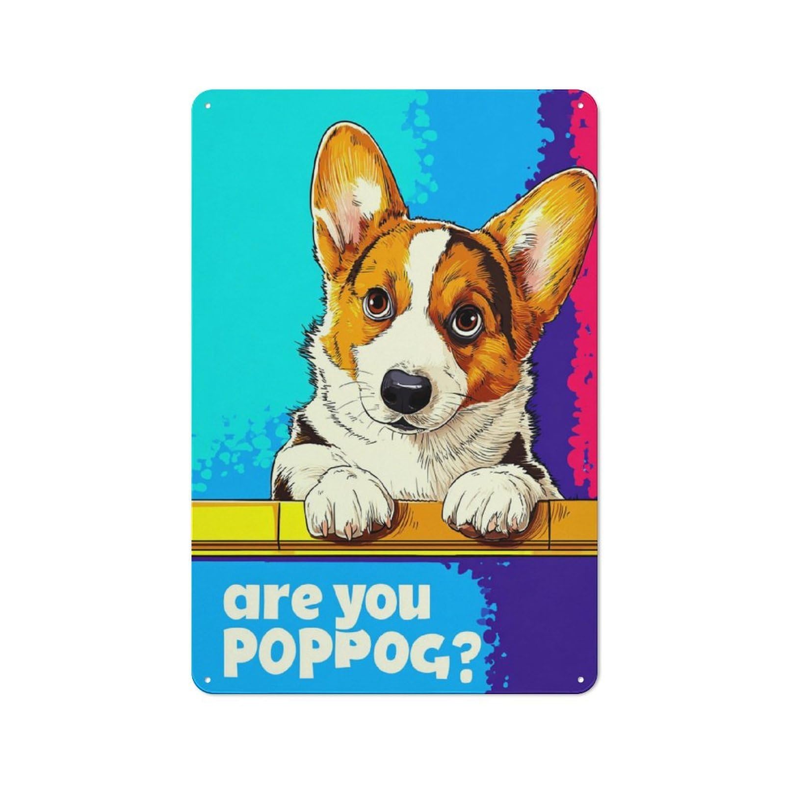 Junmoney Adorable Corgi Poster Vintage Tin Sign 30X20cm For Hobby Room Or Studio, A New Home Present For Creative Interior Collectors