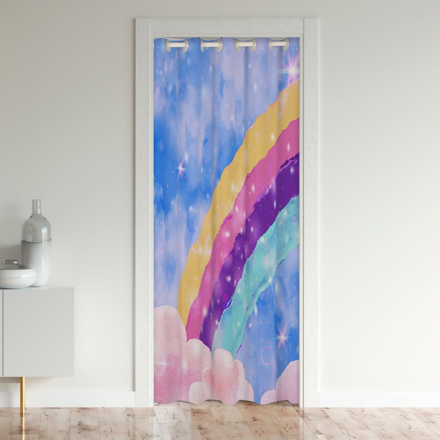 Blue Closet Door Cover Curtain forLiving Room Colorful Rainbow Door Curtain for Doorway Privacy for Decor 3D Gradient Glitter Room Divider Curtain Cover Rainbow Window Treatments 132x203cm