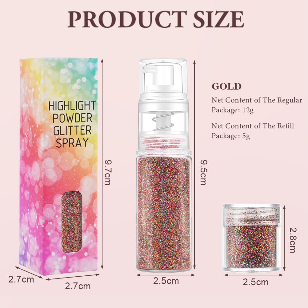 AOOWU Brokat w sprayu, brokat do ciała i włosów z 1 wkładem, brokatowy spray do makijażu w proszku, ultracienki brokat w proszku na Halloween, klub, imprezy, 17 g (kolorowy laser)