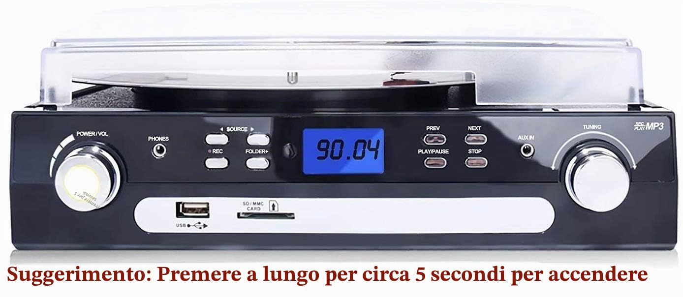 Altoparlante Stereo Bluetooth con Spina per Dischi in Vinile Digitnow, Radio a Tre Vie AM/FM, USB MP3