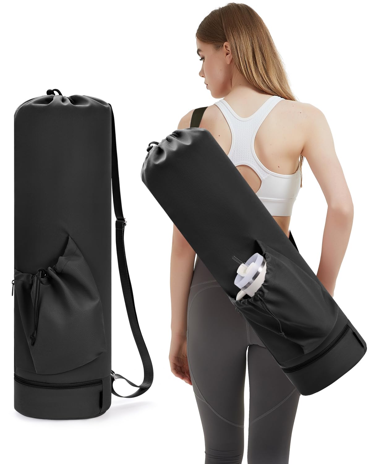 sportsnew Yoga Mat Bag with Water Bottle Pocket and Bottom Wet Pocket Exercise Yoga Mat Carrier Multi-Functional Storage