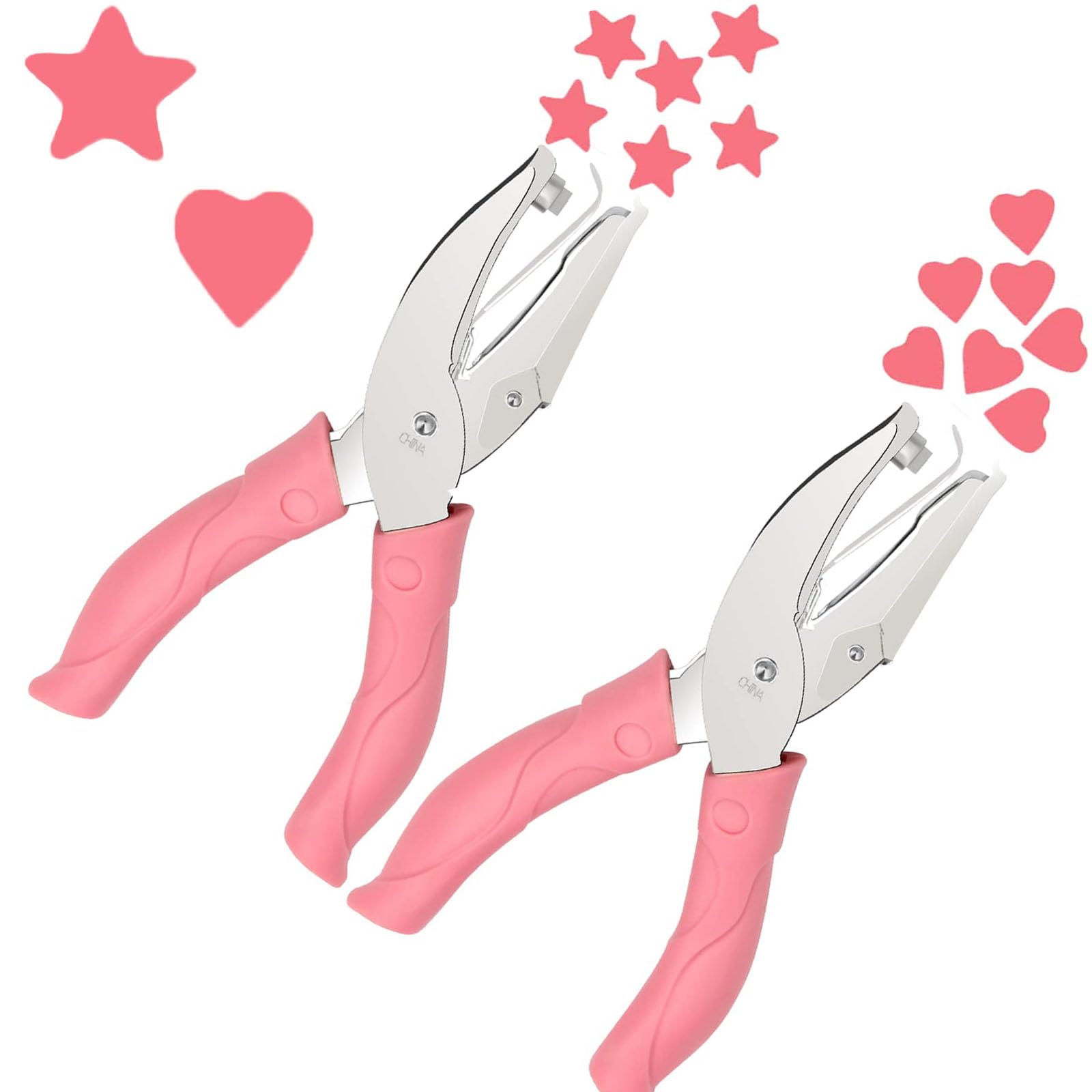 Hole Punch,Handheld Hole Paper Punch,Heart Hole Punch + Star Hole Punch 5mm Metal Single Hole Paper Punch, with Soft-Handled for Paper Crafts,Greeting Cards and Scrapbooks (2PCS,Heart+Star)