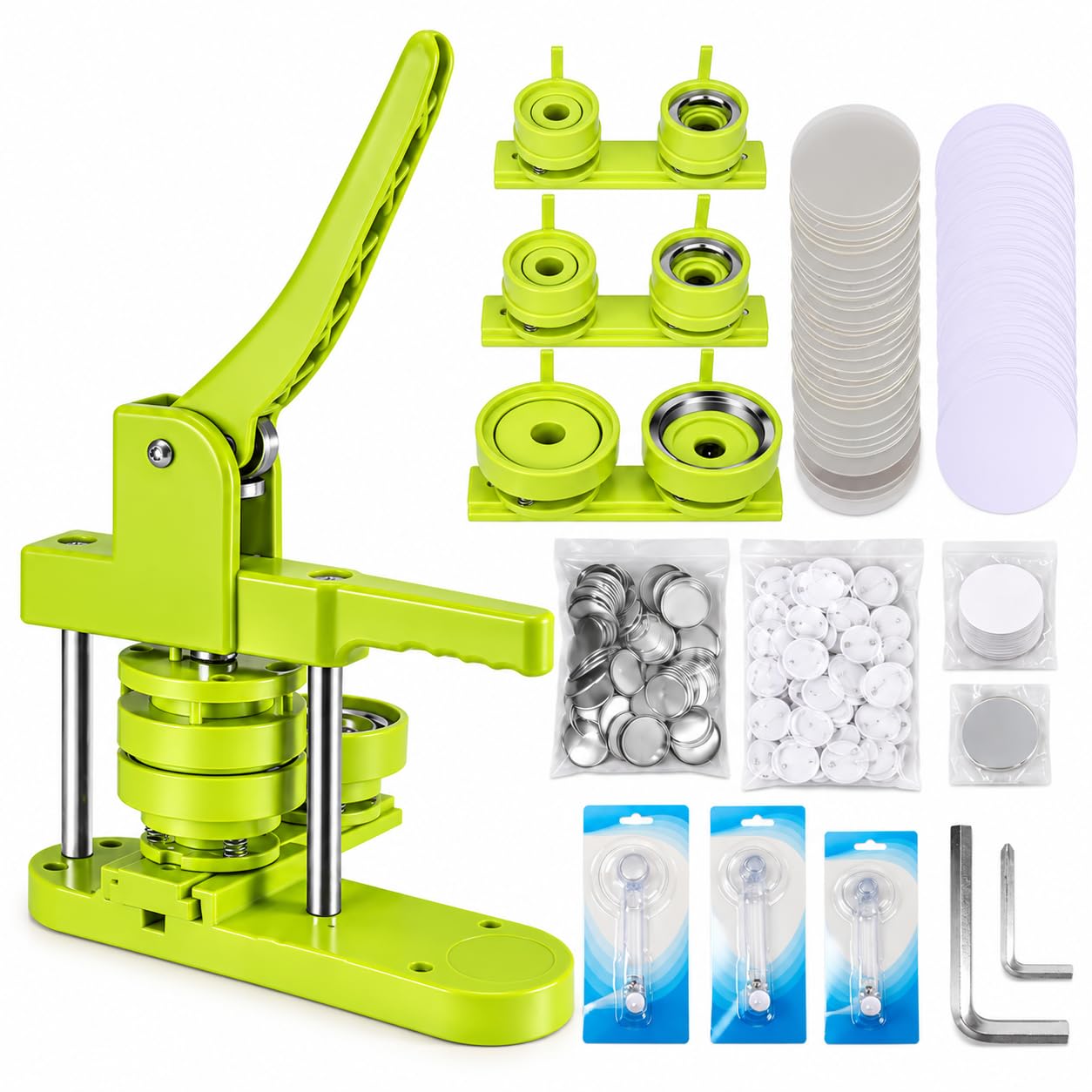 Machine à boutons - 25 mm/32 mm/58 mm - Kit de presse de badge personnalisé avec 300 pièces de bouton pour machine à épingler - Vert