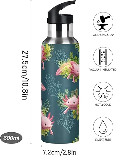 Miniatura 9 de Axolotls Stainless Steel Water Bottle 32 Oz Leakproof Water Bottles, BPA-Free Sports Water Bottle