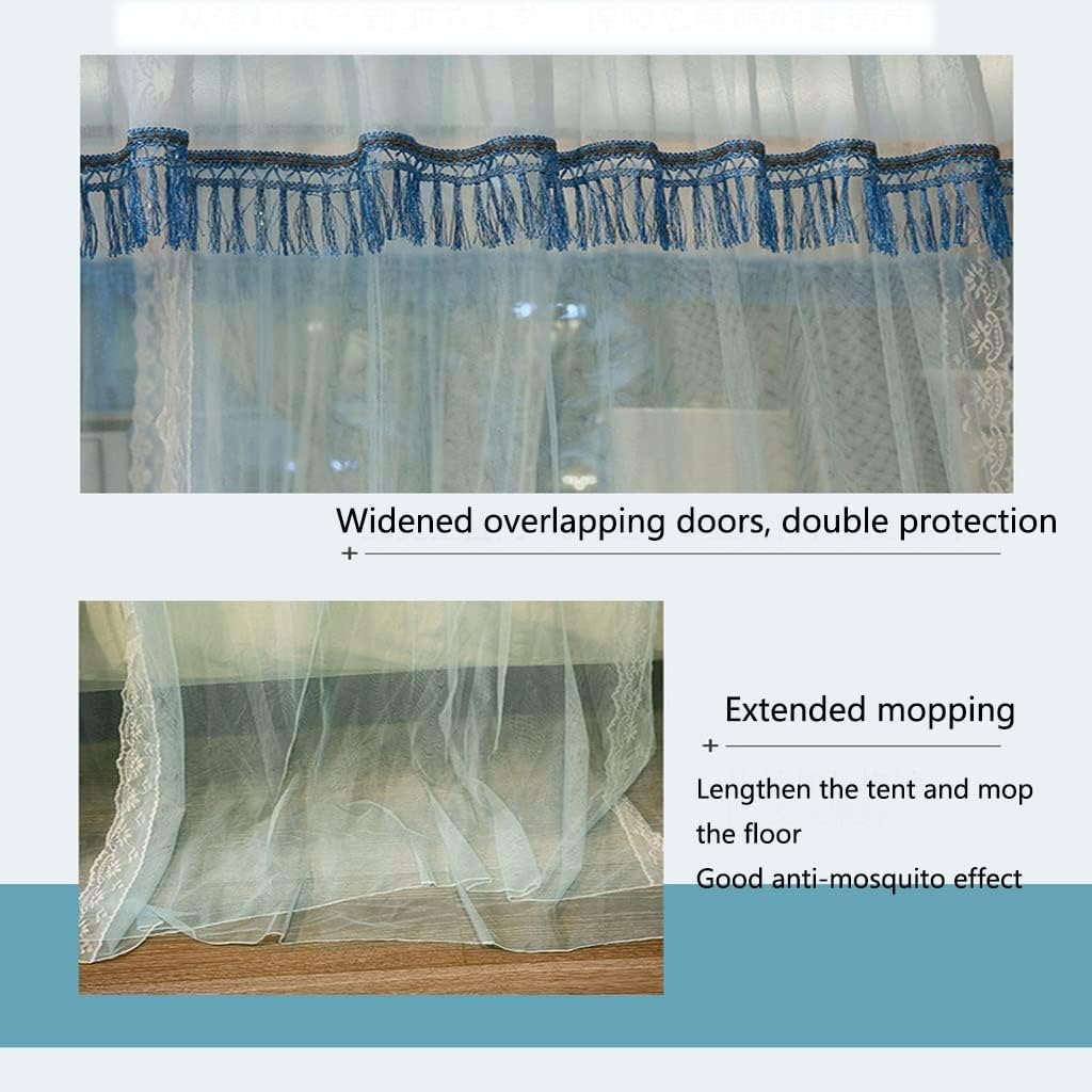 4コーナーポストキャノピーベッドカーテン、快適なドレープスクエアネット、3開口部蚊帳、プリンセスベッドルームデコレーション（色：抹茶