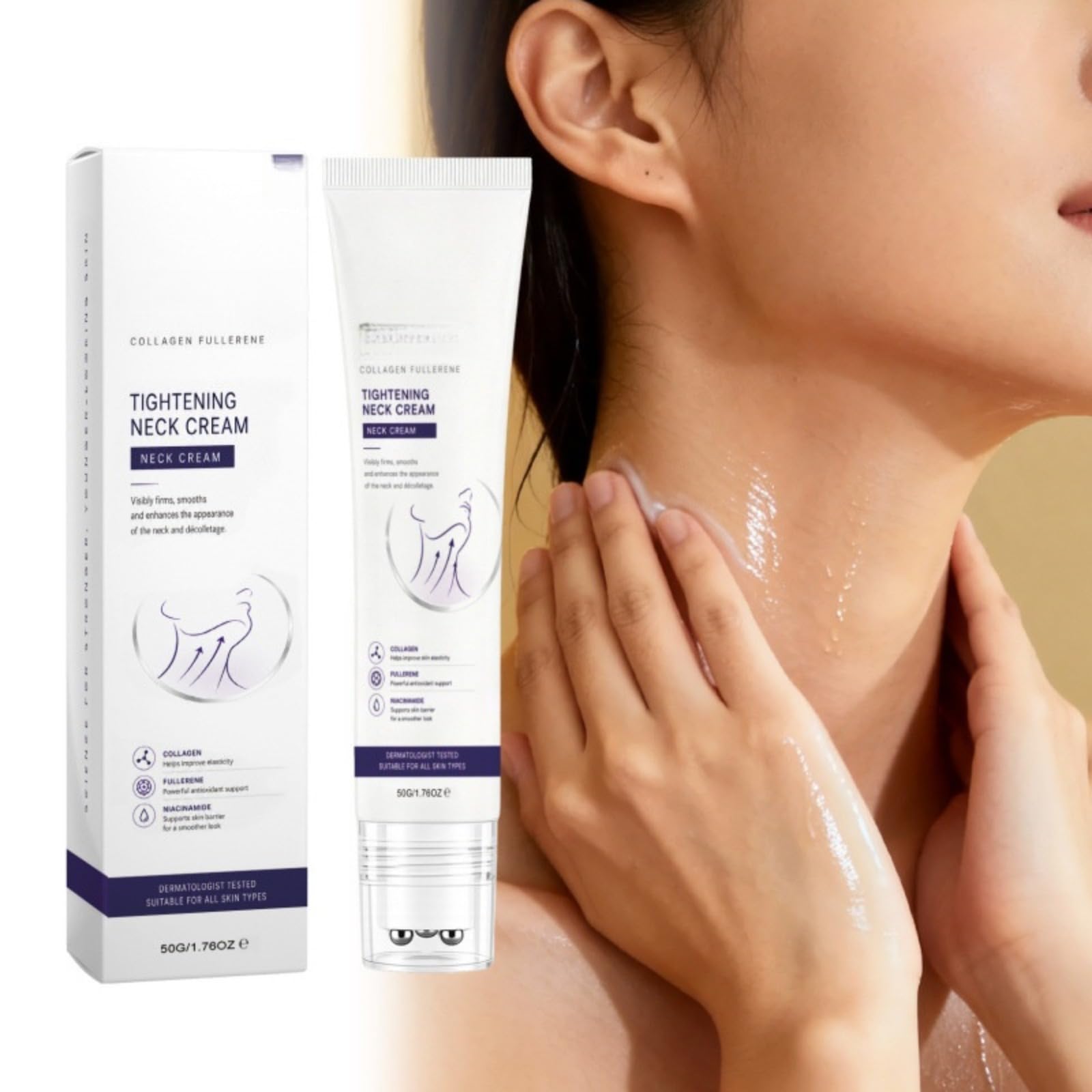 Magic Collagen Fullerene Neck Creams, Tighten and Lift Firming Neck Cream for Crepey Skin, Crema al collagene per il collo con, Creme Liftante Collo & Decollete Roll-On, Riduce le rughe