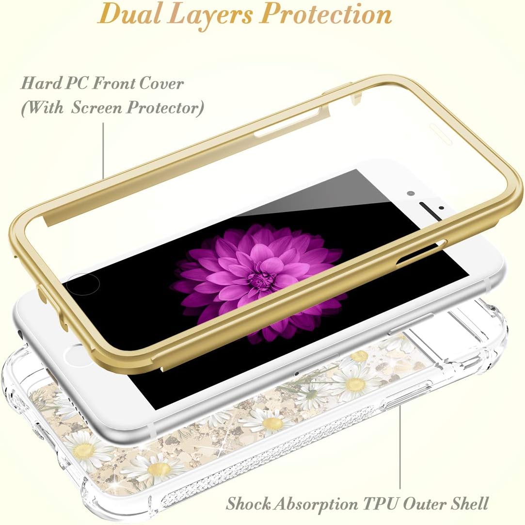 Caka Glitter Case for iPhone 8 Plus, iPhone 6 Plus 6S Plus 7 Plus 8 Plus Glitter Case Full Body Flower Liquid Bling Women Girl Case for iPhone 6 Plus 6S Plus 7 Plus 8 Plus (5.5 inch) (Daisy)