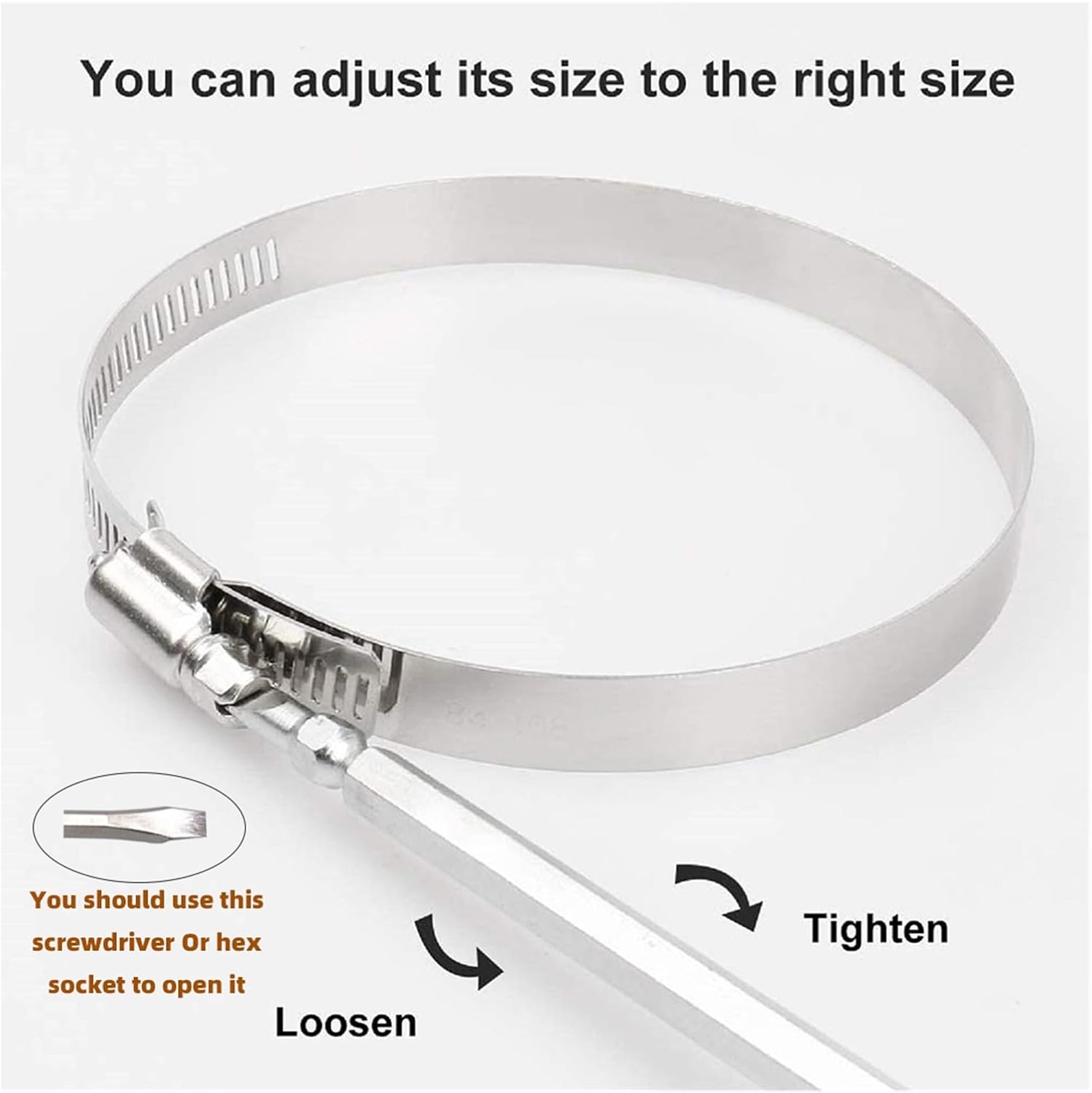 BREAKA Hoses Clamps Clip Stainless Steel Adjustable Water Tube Fuel Pipe Air Ducting Worm Gear Hose Clamp Ring Clip (Size : 65-89mm-10pcs)