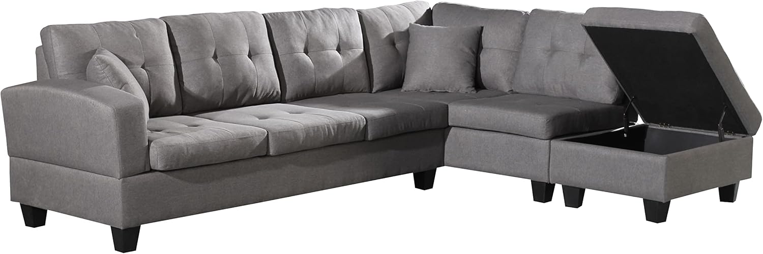 GOWE Fabric Right Chaise Living Room Sofa Set with Storage Ottoman
