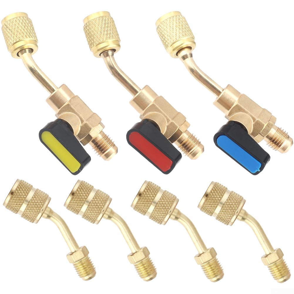 Válvula de bola de cobre para juego de mantenimiento HVAC, kit adaptador R410A con conector SAE Flare para válvula de servicio para montaje R32 R22, herramienta de aire acondicionado RV