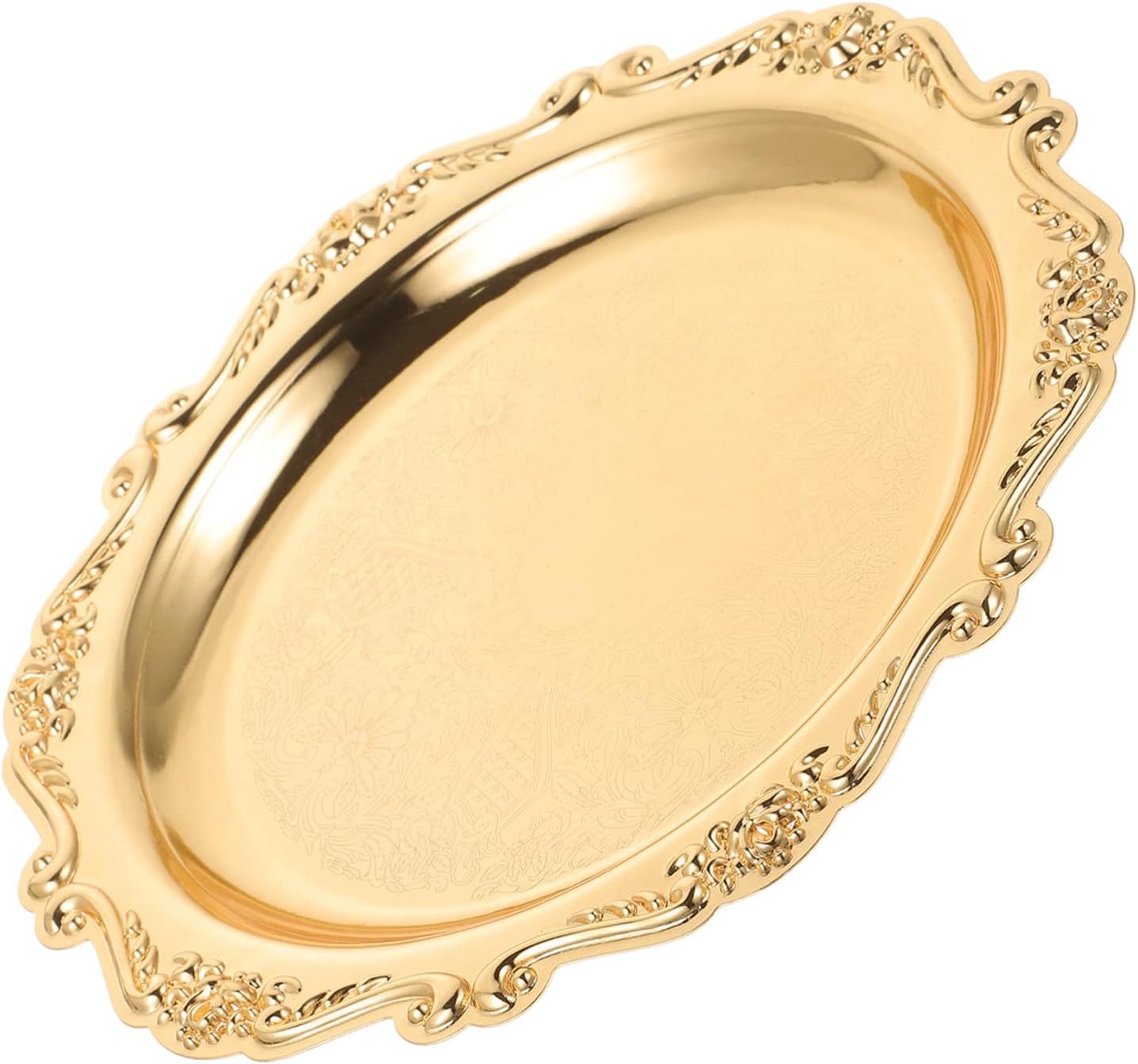 Kichvoe Snacks Plate Round Platter Serving Tray Decorative Plate Metal Tray Coffee Table Perfume Dessert Jewelry Storage Organizer for Kitchen Bathroom Golden