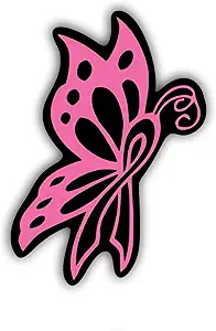 Breast Cancer Butterfly Vinyl Decal Sticker – Pink on Black – 7 x 5 Inch – KCD3390 – Awareness Car Truck Laptop Tumbler Window Wall
