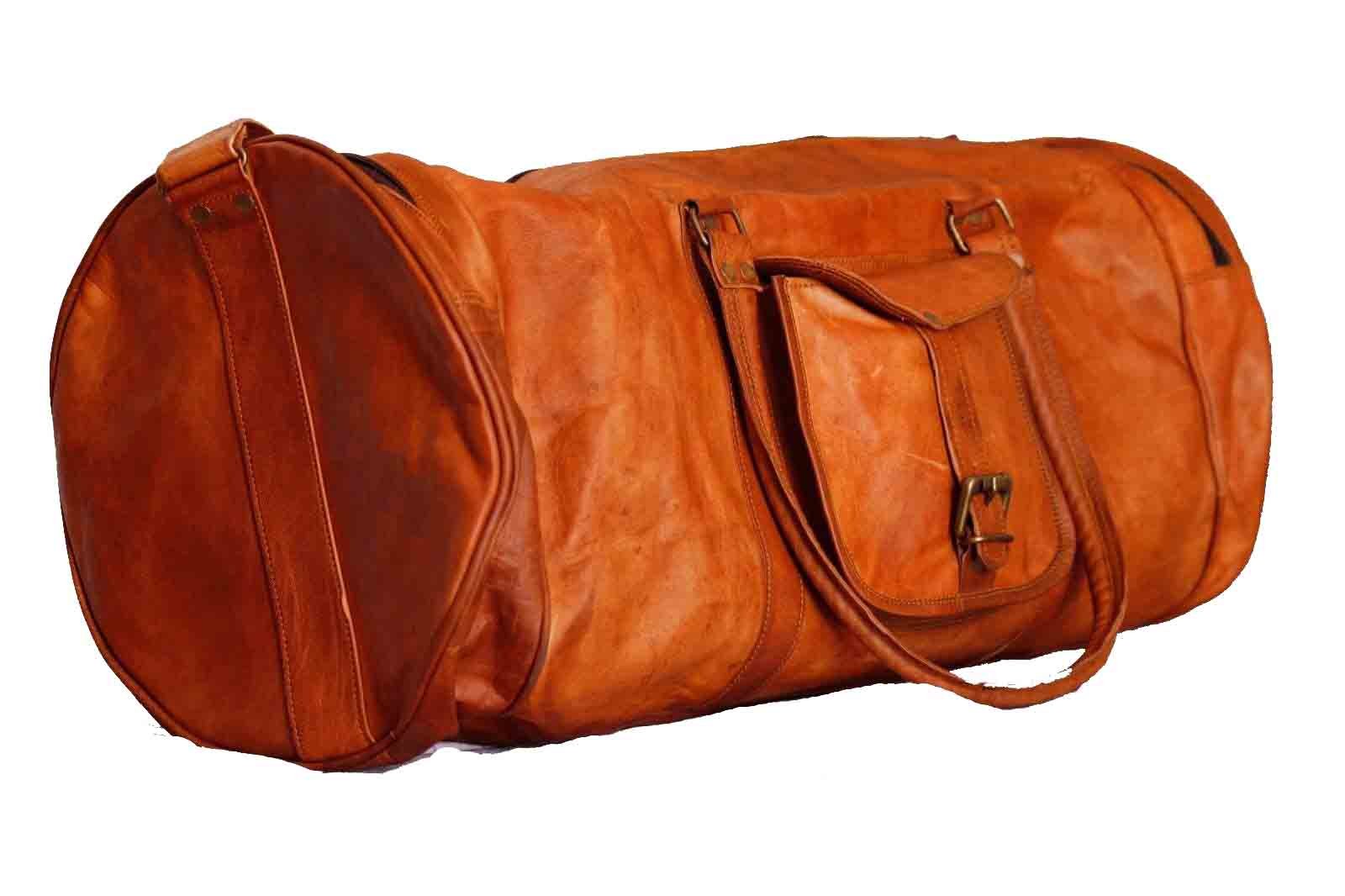 ZNT BAGSLeather Bag Vintage Genuine 24'' Round Duffle Cum Gym Bag by Znt Bag kfd - 5023