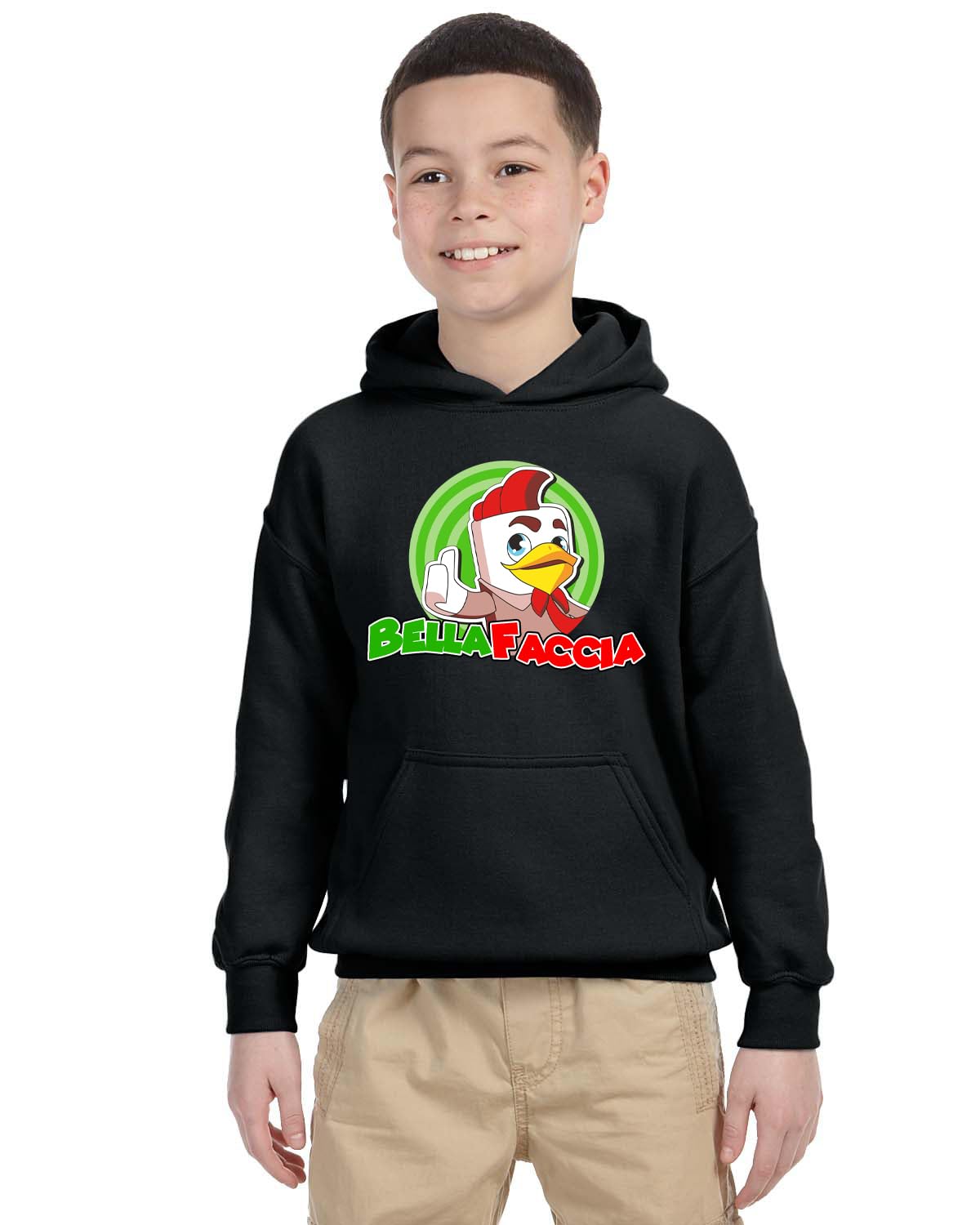 novità 2024. Felpa BELLAFACCIA v3 Youtuber Bella Faccia con Cappuccio Bambino Bambina Unisex Bianca o Nera