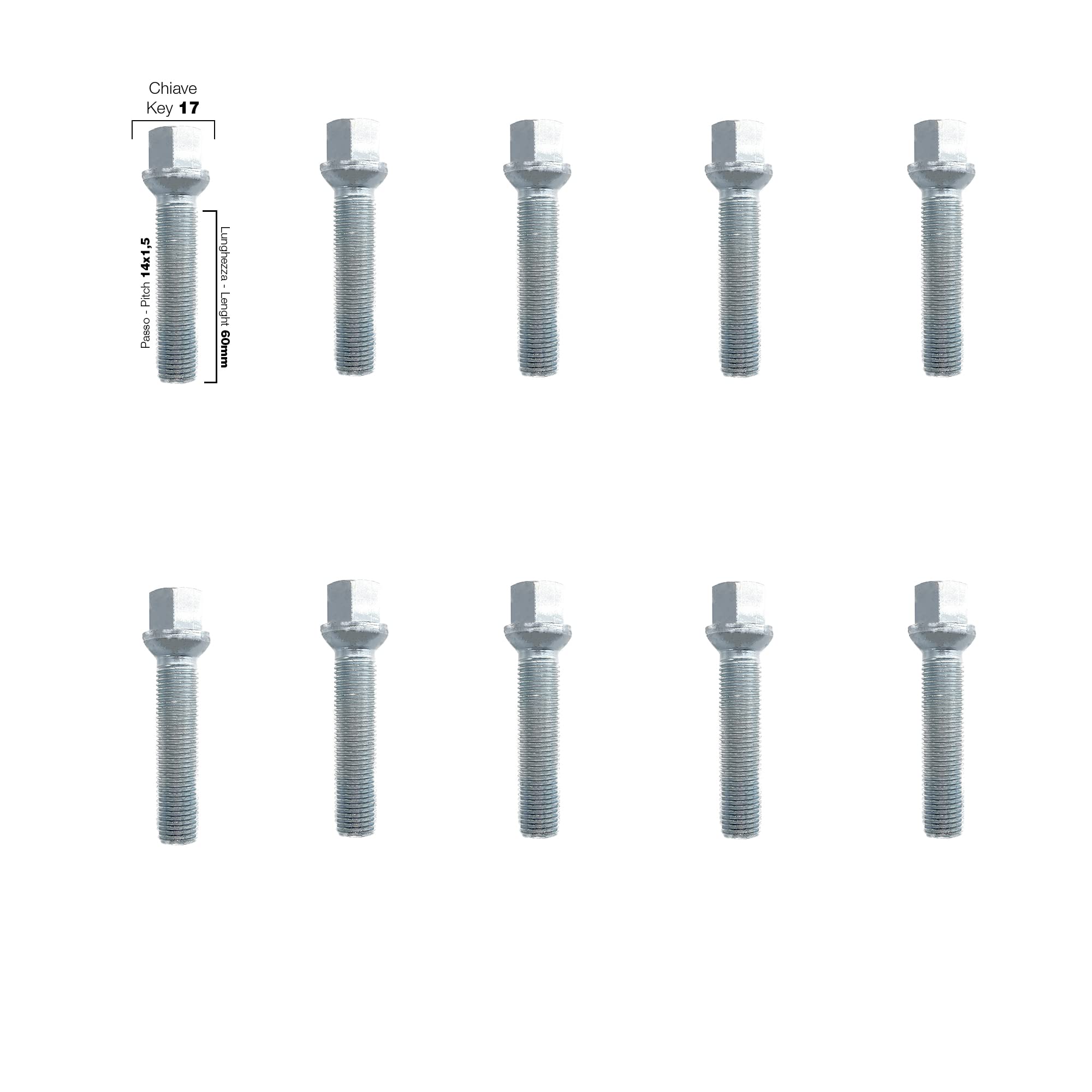 Simoni Racing DR100/B14 Distanziali Ruote da 18 mm per Cerchi Originali con 10 Bulloni a testa sferica da 60mm 14x1,5 Chiave 17