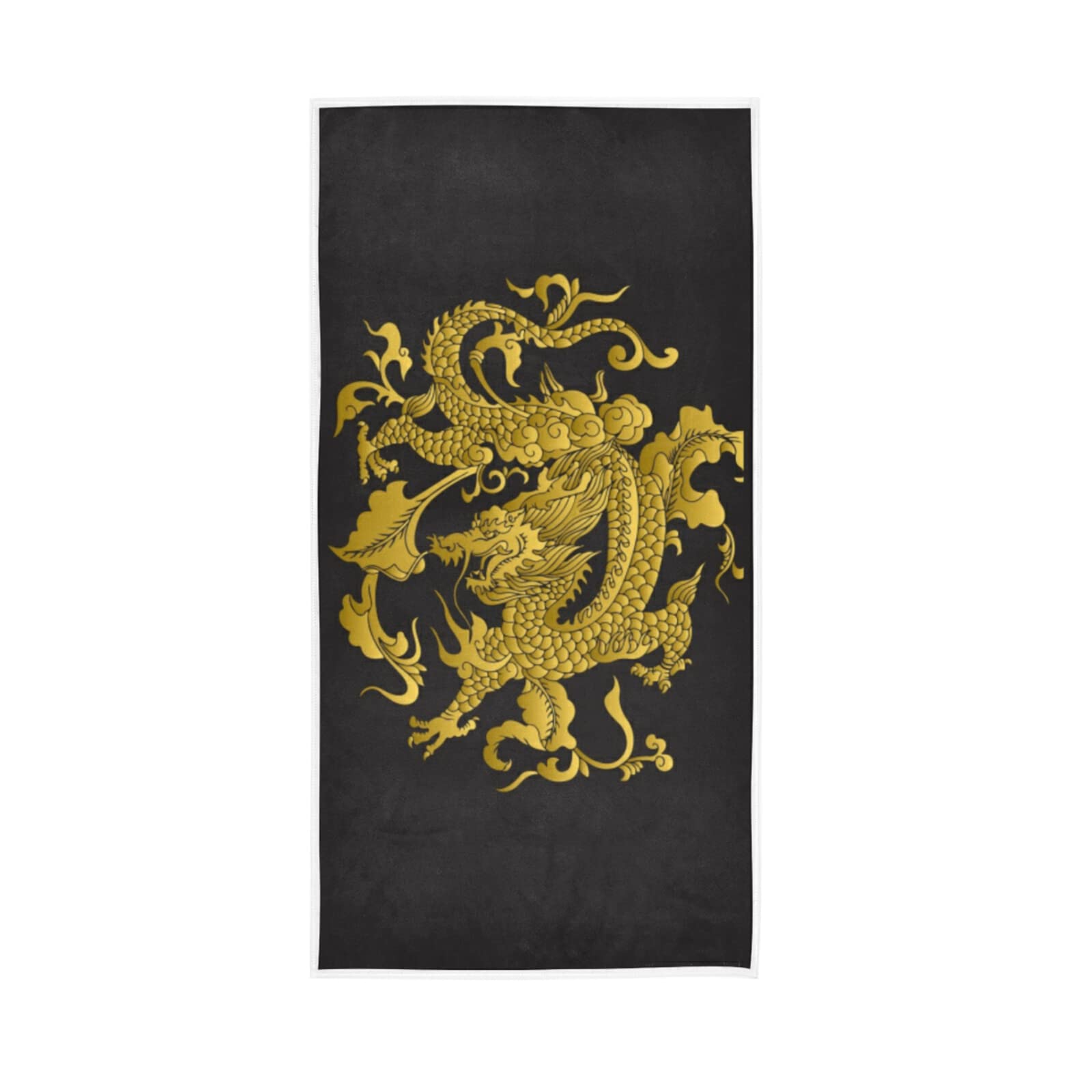 LSRCPD Traditional Chinese Golden Dragon Gold Dragon on Black Dark Soft Hand Bath Towel 30" x 15" Thin Fast Drying Absorbent Soft Towels for Kitchen Gym Spa Hotel Beach