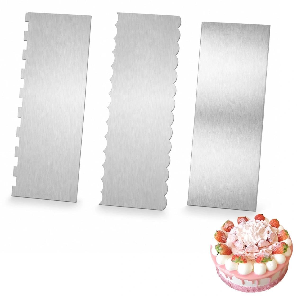 3 Pcs Cake Spatula Set, Stainless Steel Cake Decorating Tools, Double-Sided Cakes Spatula, Stainless Steel Cakes Edge Spatulas, Frosting Leveller, Cutter, for Wedding Birthday Home Party Cream Baking