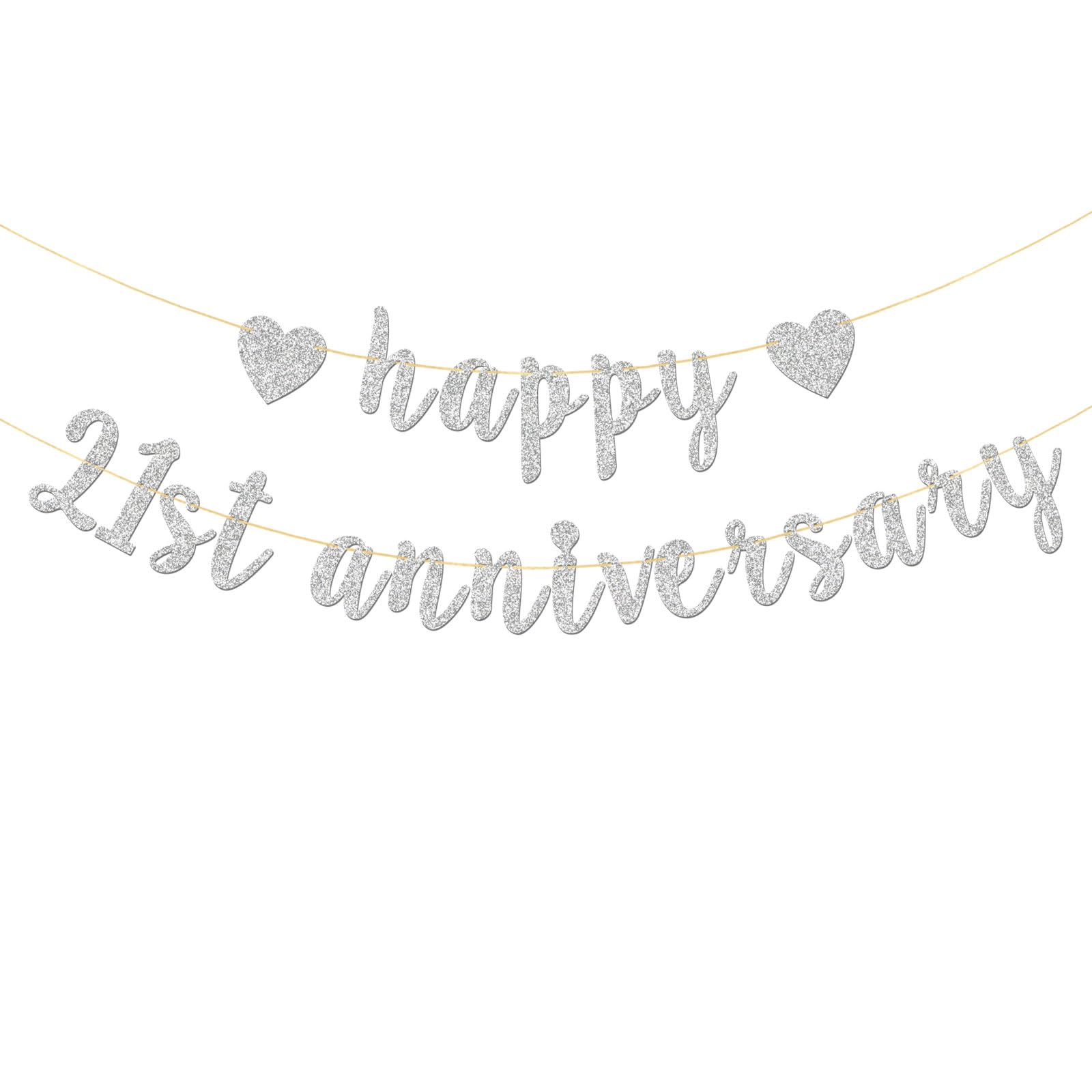 Happy 21st Anniversary Banner - Happy 21st Birthday Party Garland Supplies - 21 Wedding Anniversary Party Decorations - Silver Glitter