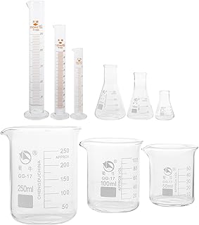 9pcs Utensil Set Science Glass Beaker Graduated Cylinder Laboratory Conical Bottle Glass Measurement Measuring Beaker Labware Flask Measuring Cylinder Liquid Toolkit
