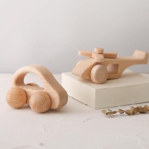 Automóvil de madera para bebés y aviones, auto de madera para niños pequeños Montessori Baby Grip Toy Car, regalos para niños y niñas, auto de