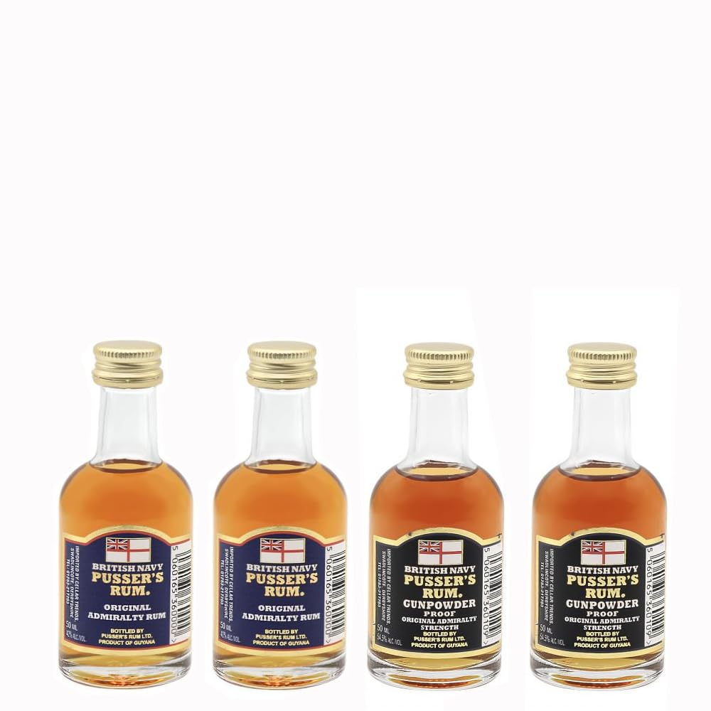 PussersRum 4 x 5cl Minis - 2 x 5cl Blue Original & 2 x 5cl Gunpowder Proof