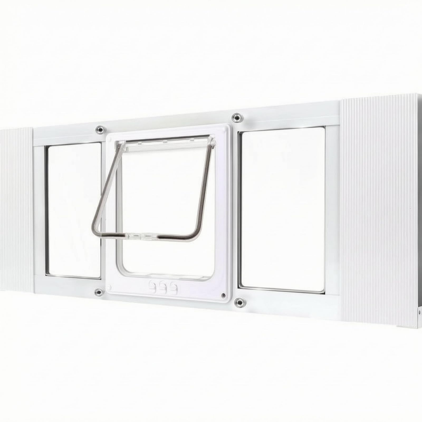 Verstellbare Barriere Tür Katzenklappe Hundeklappe Fensterdurchgang Haustierklappe mit Robustem Alurahmen Und Klappe für Glasöffnung für Zuhause Balkonfenster, 31“-36”