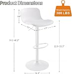 Kidol & Shellder White Bar Stools Set of 2 Adjustable Swivel Counter Height Stools with Back Modern Armless Faux Leather Padded Bar Chairs for Breakfast Kitchen Island