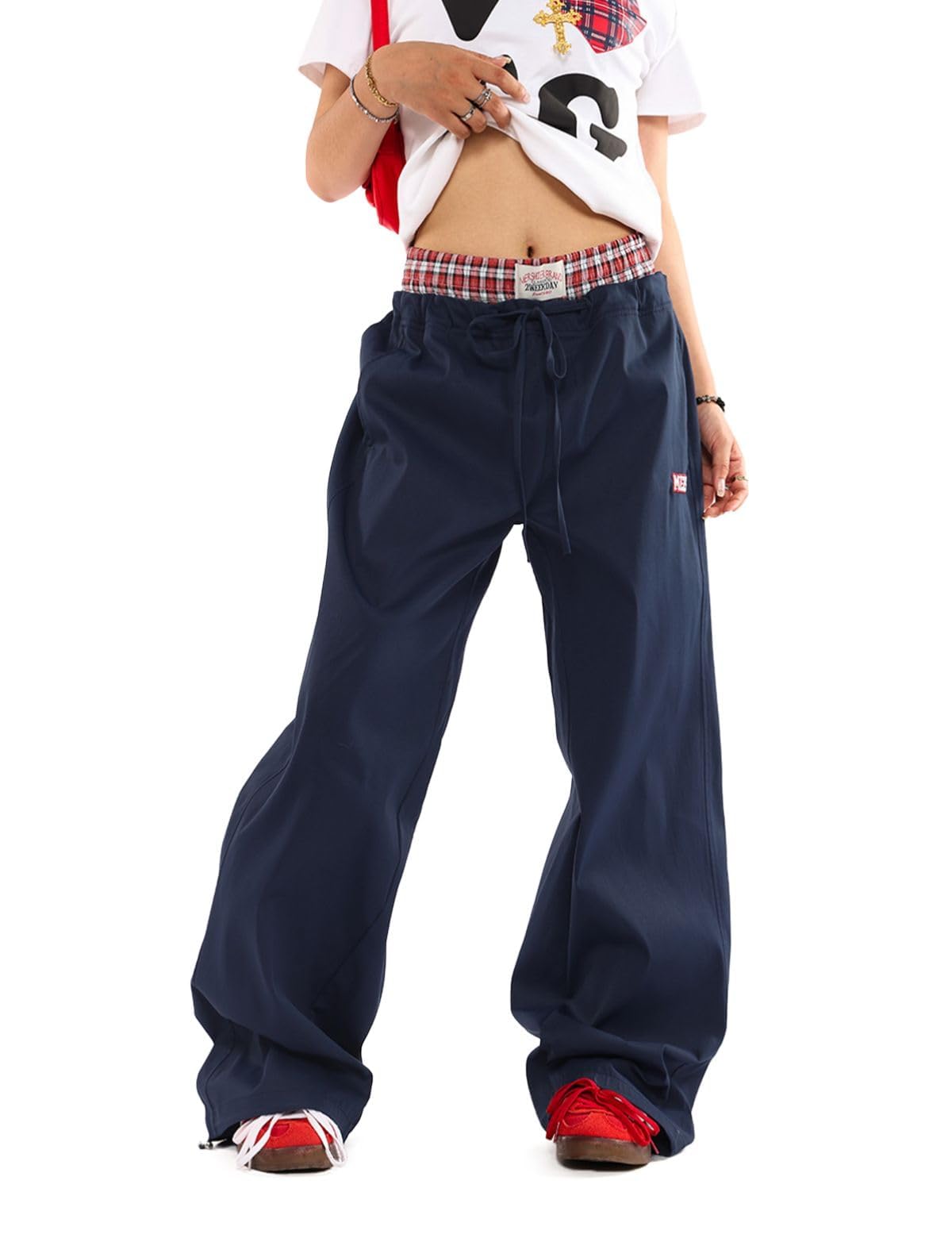 Womens Wide Leg Lounge Pants Y2K Harajuku Streetwear Baggy Casual Trousers