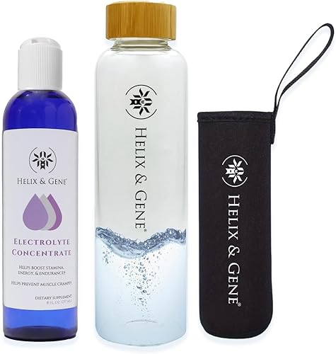 Miniatura 1 de Helix & Gene Gotas concentradas de electrolitos líquidos, minerales traza de apoyo energético (8 onzas) + botella de agua de vidrio de borosilicato