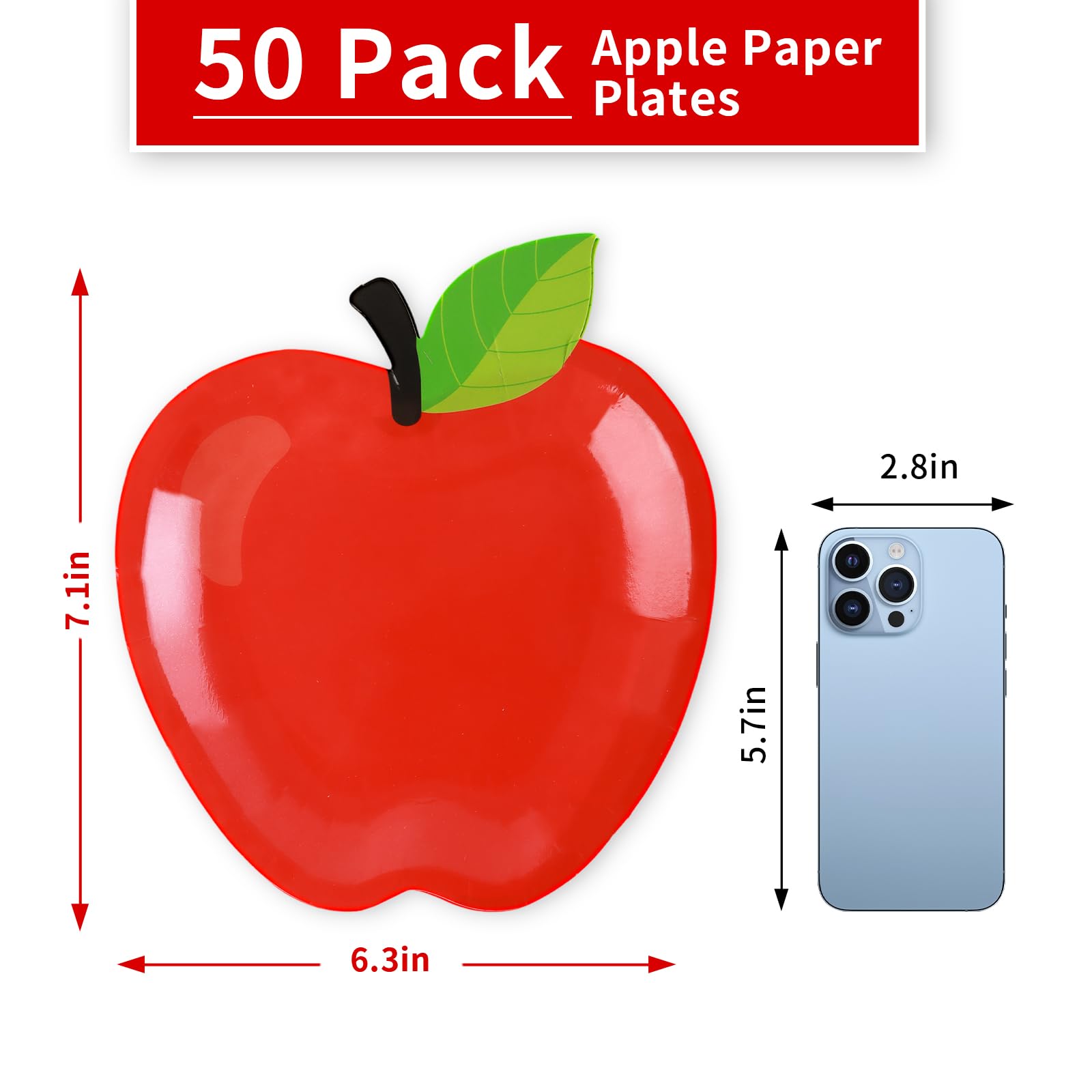 50 Pack Back to School Paper Plates, Red Apple Paper Disposable Plates First Day of School Decorations for Back to School Party Supplies and Table Decoration