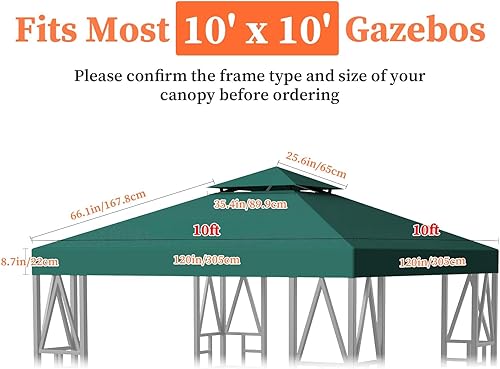 Miniatura 5 de Toldo de repuesto para toldo, para exteriores, cubierta de toldo de doble nivel, 10 x 10 pies (verde)