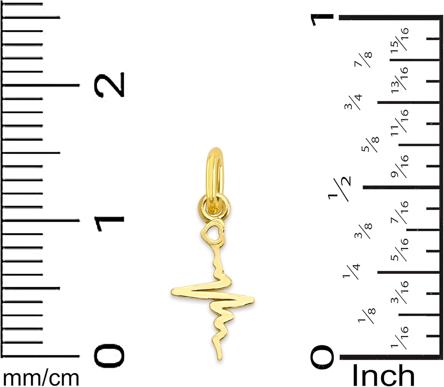 Solid 10k/14k Gold Abstract Heartbeat Charm - Modern Pulse Line Pendant with Jump Ring for Bracelets and Necklaces