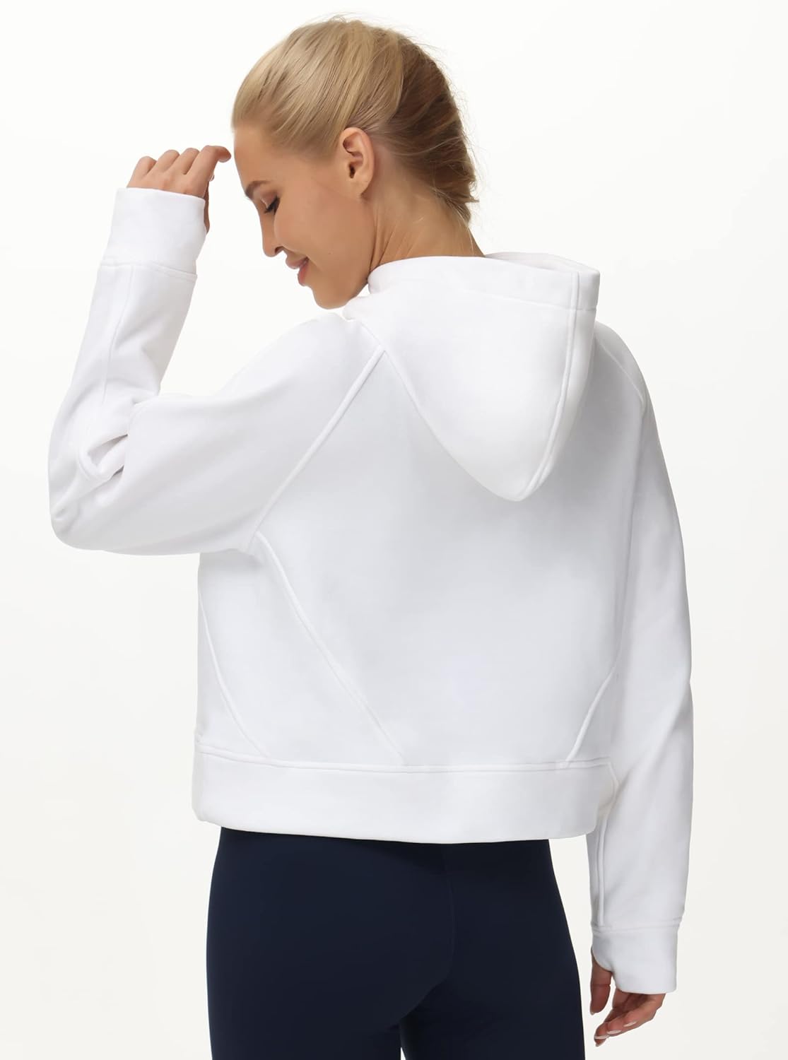 THE GYM PEOPLE Womens' Hoodies Half Zip Long Sleeve Fleece Crop Pullover Sweatshirts with Pockets Thumb Hole - Image 7