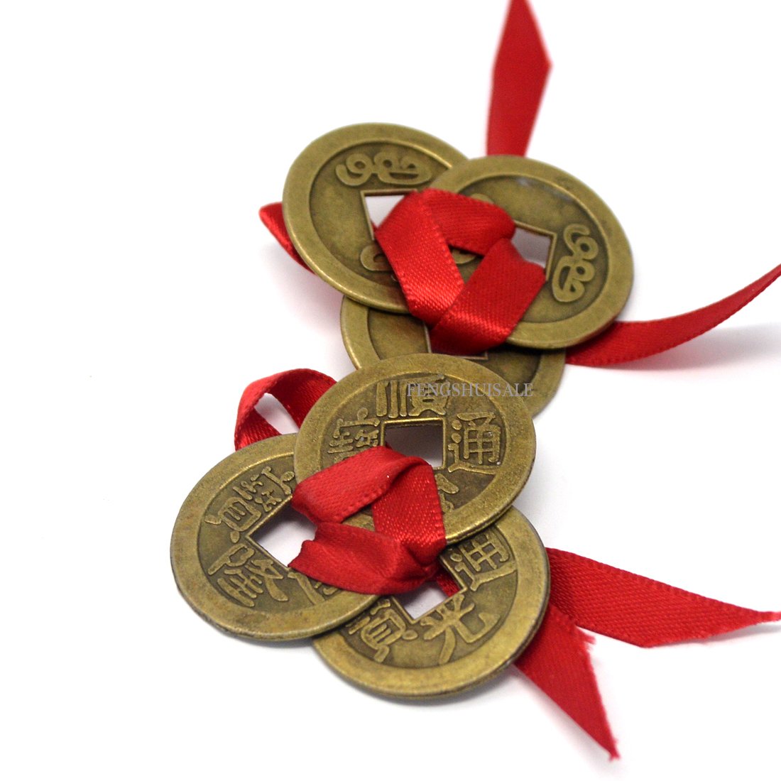 2 Set Di 3 Monete Cinesi Portafortuna I Ching Con Nastro Rosso – Per Ricchezza E Prosperità – Feng Shui - 3