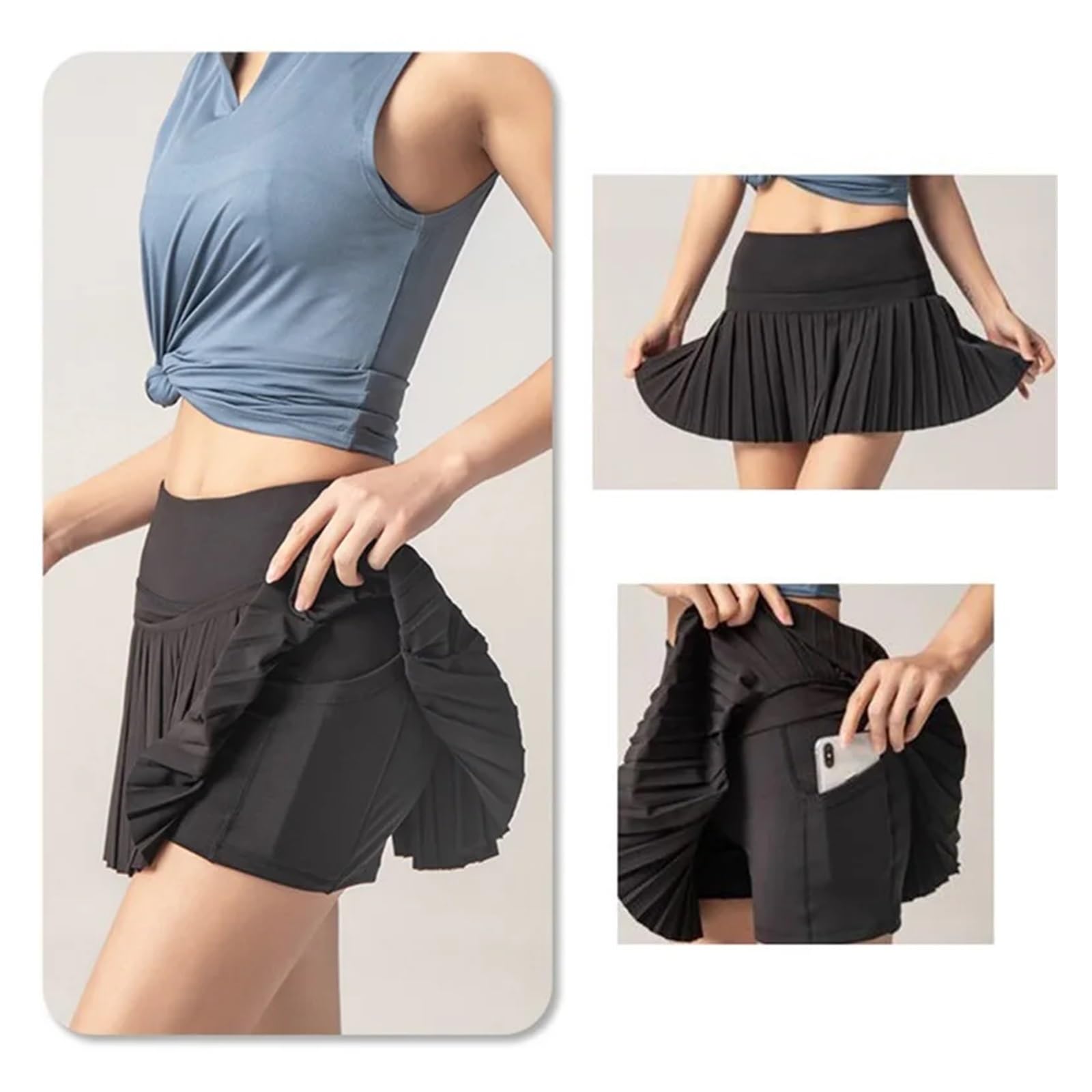 Falda Tenis Mujer Faldas de Tenis for Mujer, Pantalones Cortos Plisados ​​de Golf, Deportivos, de Fitness, con Bolsillo, de Cintura Alta, for Yoga, Correr, Ropa de Gimnasio(Dark Green,XXL)
