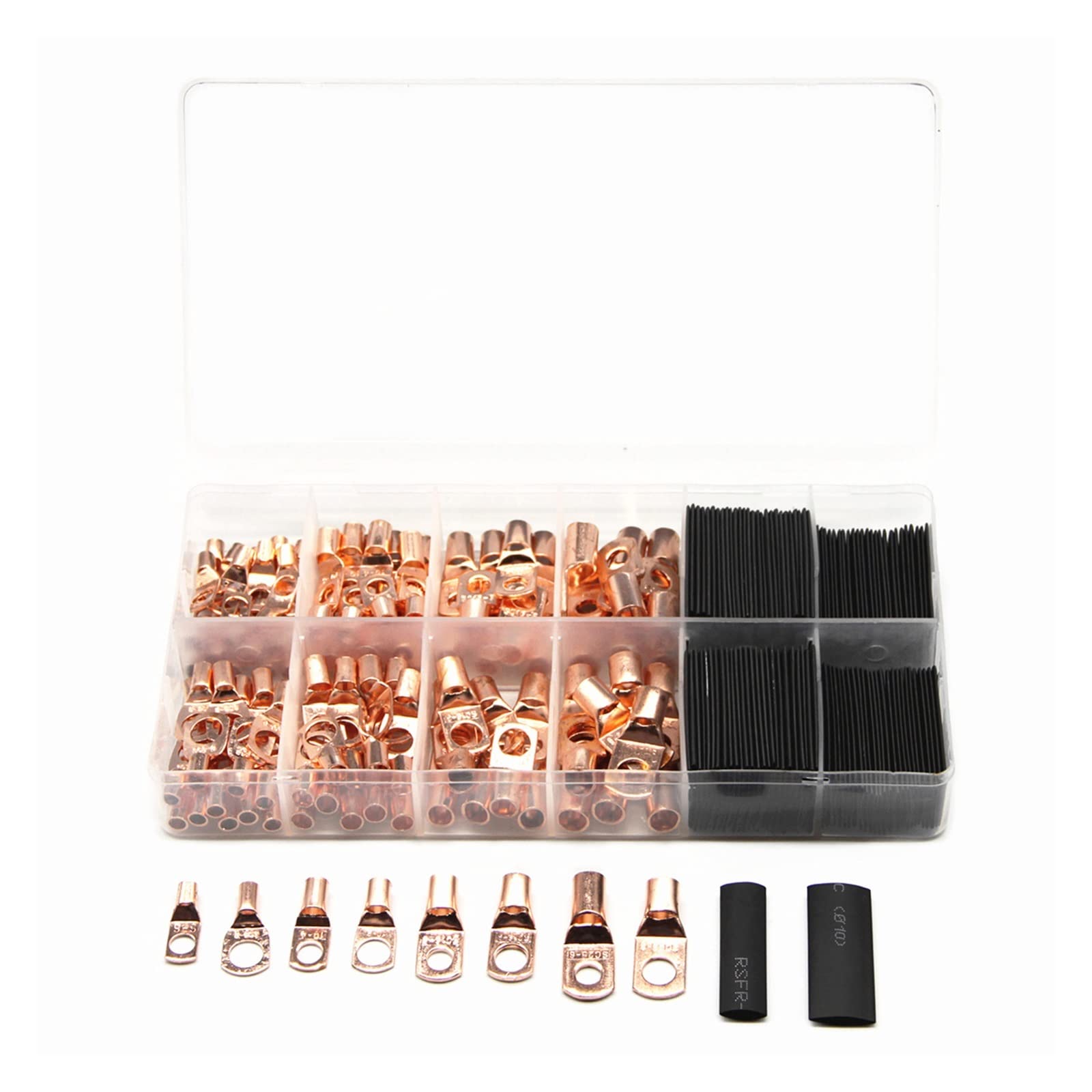 Kabelanschluss, Kupfer-Ringkabelschuh-Crimpverbinder, mehrfarbiges Kit, 60/140/240/260 Stück(Golden 260PCS)