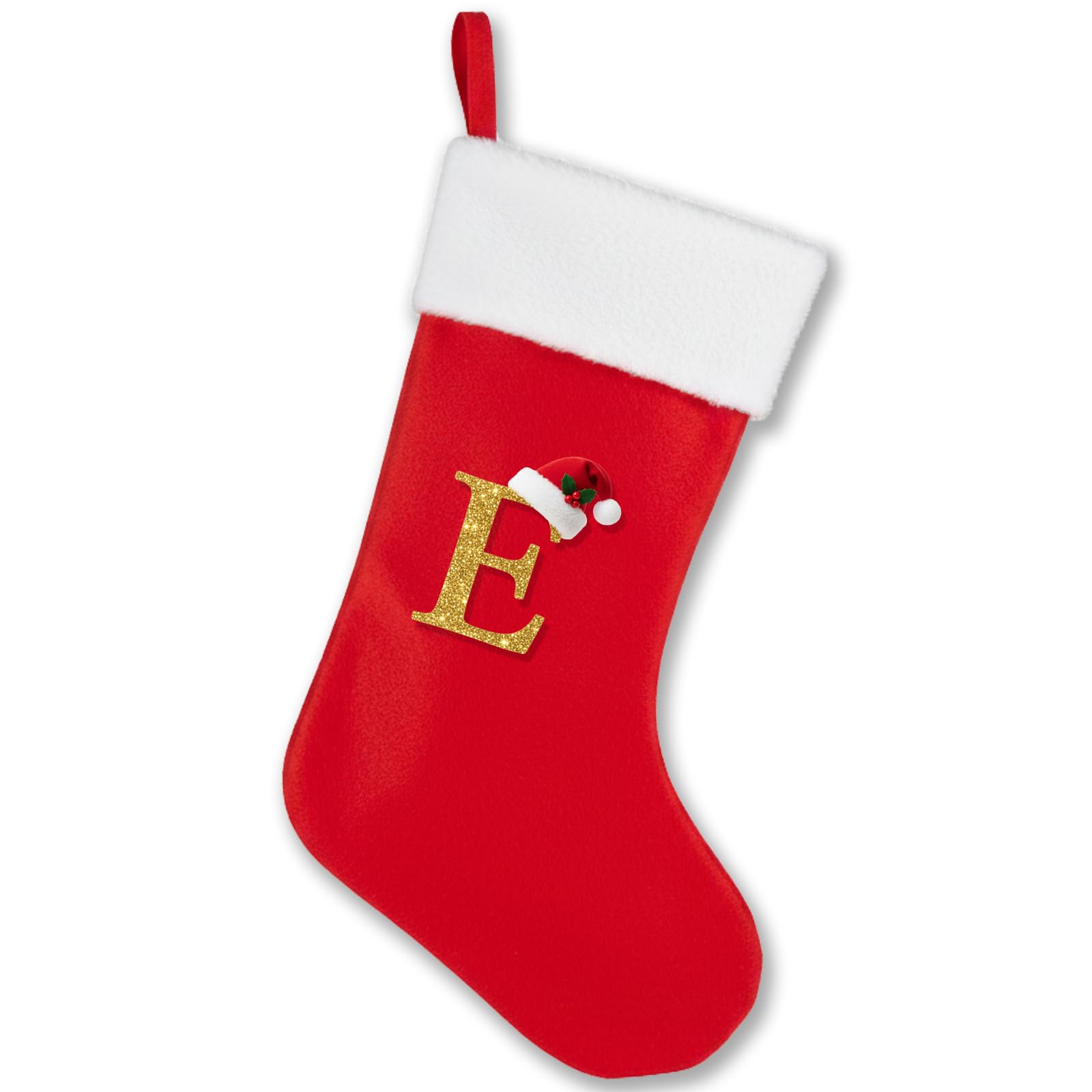 Streetwise Clothing Super Soft Plush Christmas Stockings with Letters – Large Personalised Alphabet Stockings, Red Holiday Stockings for Christmas Decor, Mantel Hanging & Xmas Gifts (E)