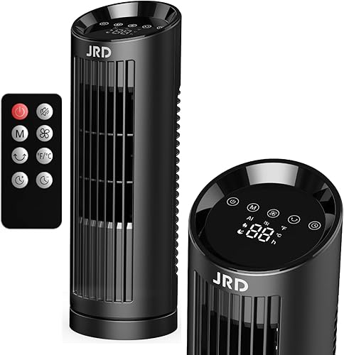 JRD Ventilador de torre de 13 pulgadas para dormitorio con control remoto, ventilador de escritorio sin aspas de 23 pies con 3 velocidades,