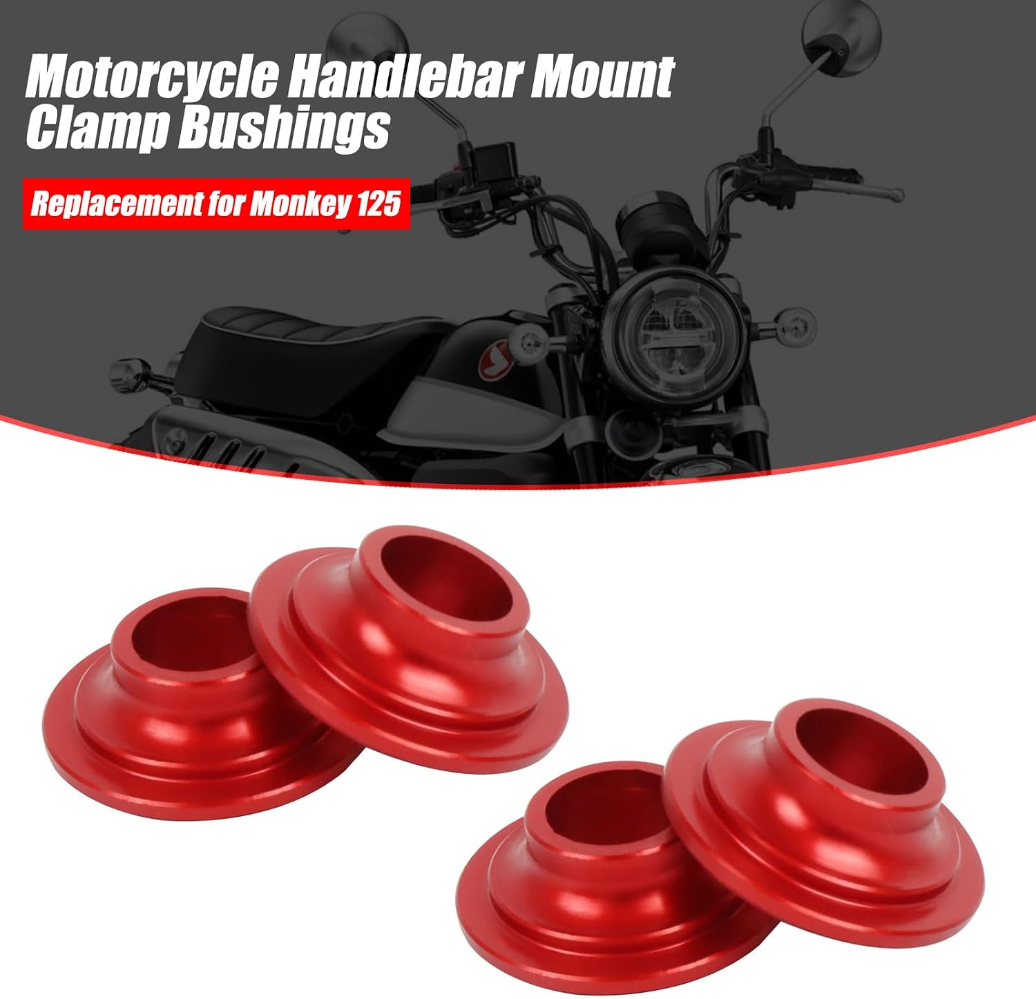 Motorcycle Handlebar Rigid Mount Clamp Bushings Replacement for Honda Monkey 125 2018-2024 Grom 125 2014-2024 Handlebar Riser Bushings Damper Kit(Red)