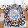 NATURETY Bedding Fitted Sheet with Deep Pocket,Dino Printed Thicken Fabric Bed Sheets (Navy Blue(Dinosaur), King) #2