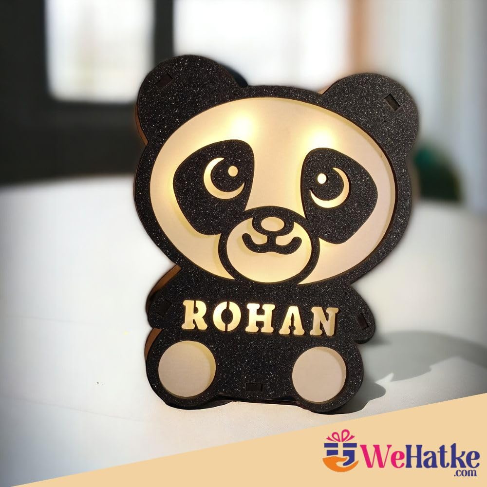 WEHATKE Personalized Panda Wooden LED Night Lamp Custom Name Light for Kids Baby Room Nursery Table Desk Decor Cute Animal Cartoon Gift for Birthday Baby Shower Children Room Decoration Night Light 3
