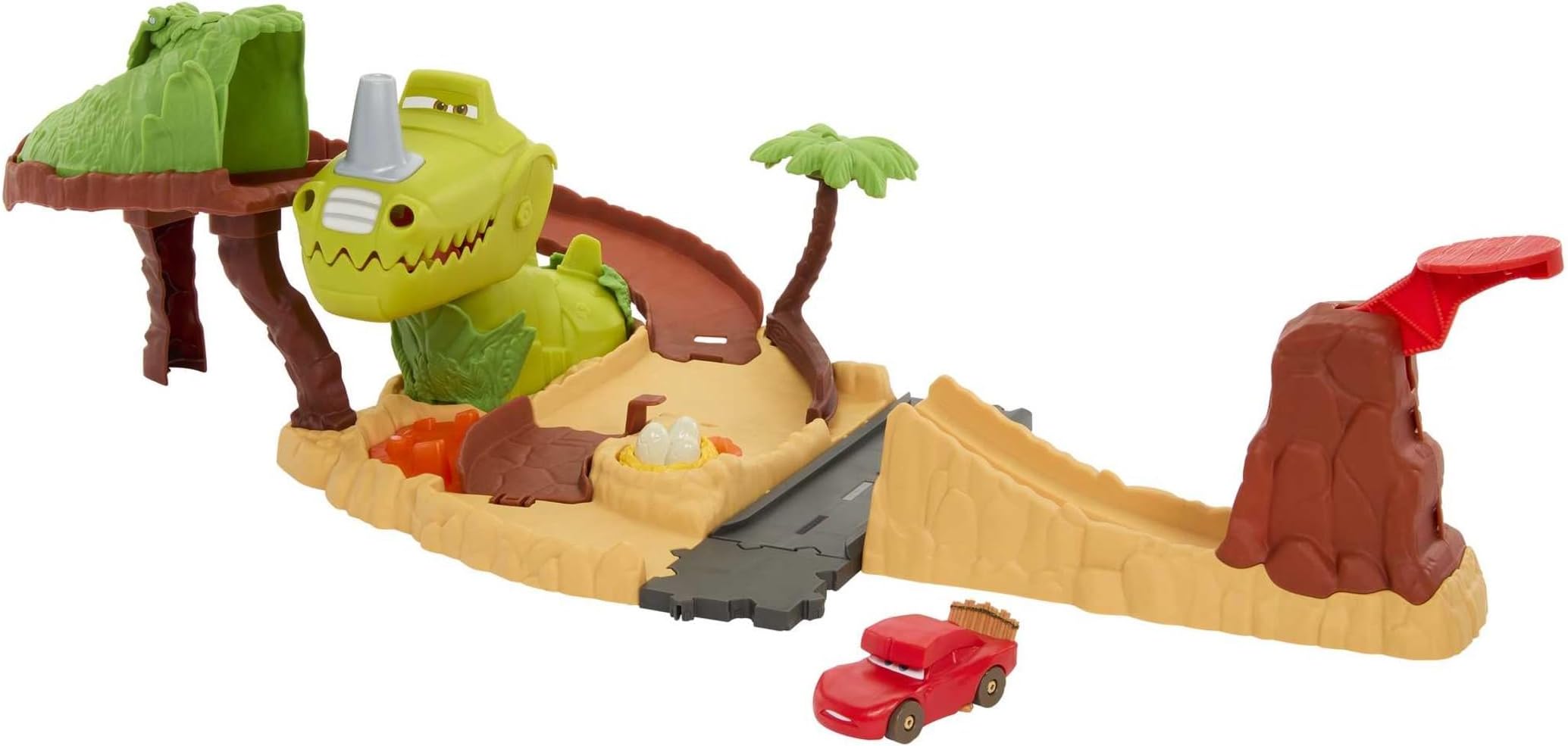 Disney and Pixar’s Cars Toys, Dinosaur Playground Playset with Lightning McQueen Toy Car, Dinosaur and Kid-Activated Action, Cars On The Road, HNL99
