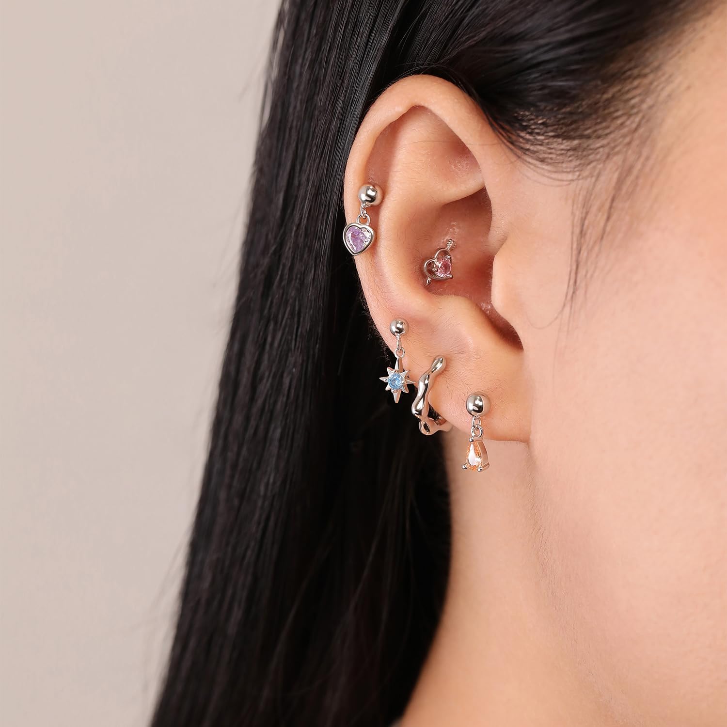 Meissa Birthstone Earrings for Women Girls Baby Screw Back Heart Diamond Earrings Dangle Drop Hypoallergenic Silver Ball Back Earrings Christmas Gifts