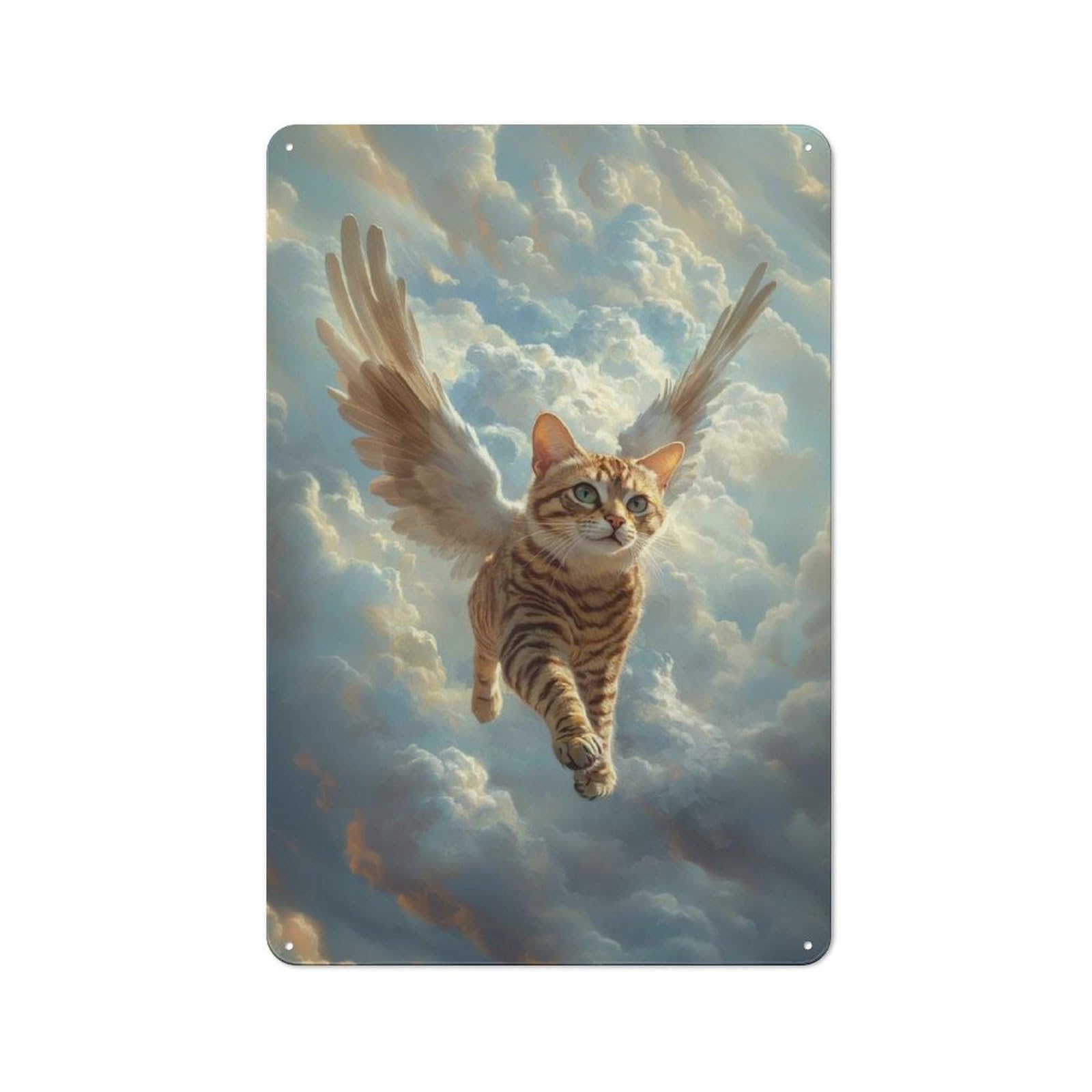Junmoney Flying Cat With Wings Bengal Cat Angel Tin Wall Plaque 30X20cm With For Guest Room Or Hallway, For Metal Sign Collectors, For Garage And Workshop Walls