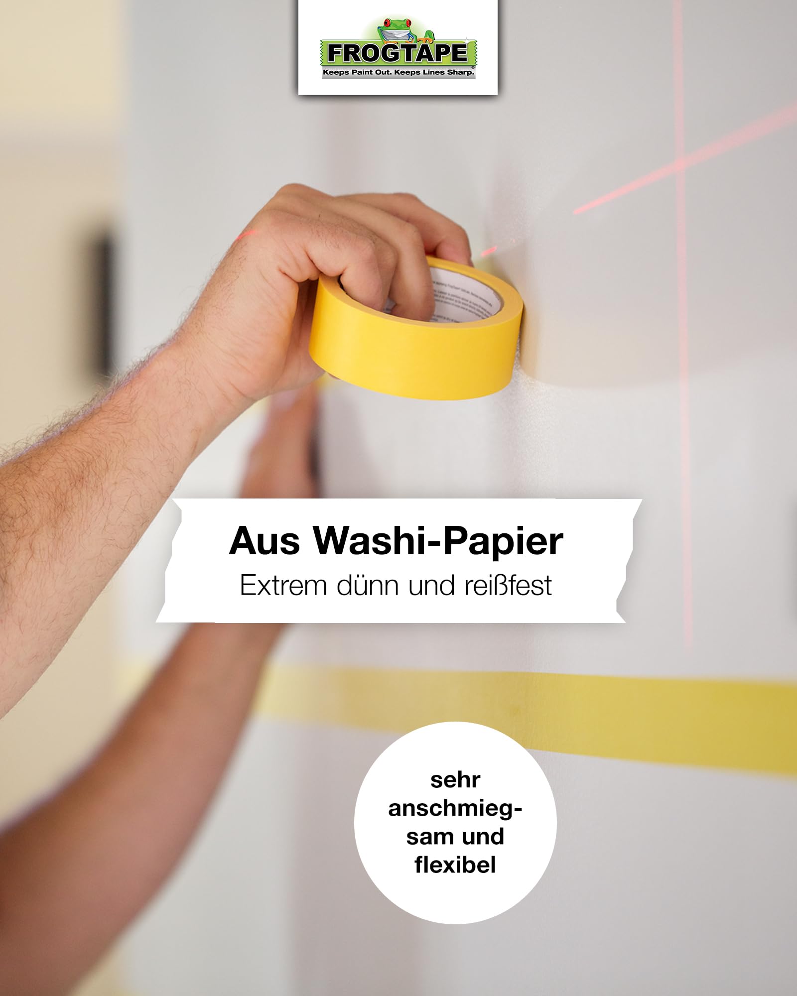 FrogTape delikatna powierzchnia - taśma maskująca z papieru Washi - czyste krawędzie i precyzyjne linie - wymiary: 24 mm x 41,1 m - żółta