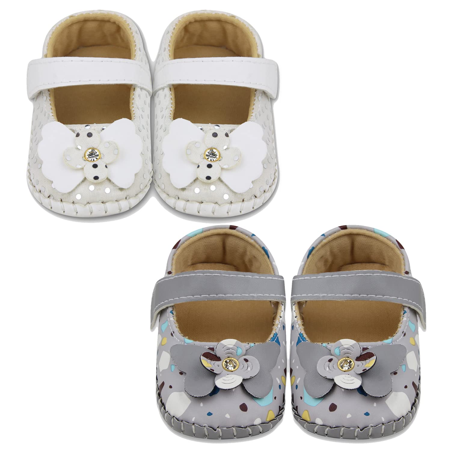 6 To 12 Months Baby Girls Set of 2 Pair Synthetic Leather Sandal Booties (White,Grey) -BT1205andBT1240-image-49