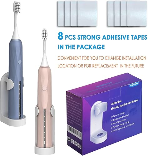 Miniatura 2 de simpletome Soporte adhesivo para cepillos de dientes eléctrico montado en la pared, organizador de cepillos de dientes, paquete de 4 (plástico ABS)